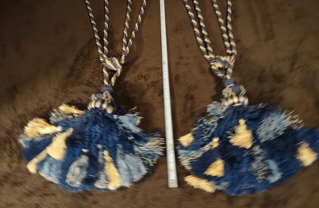 Drapery or Curtain Passementerie Tassel Tie Backs in Shades Blue & Gold / Ivory?