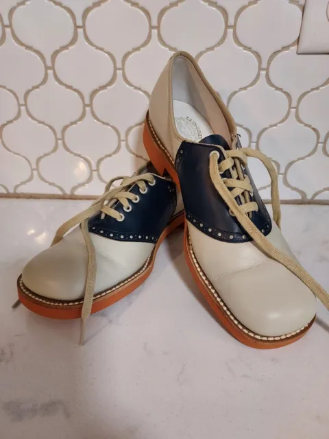Vintage Lazy Bones Dude Ranch Saddle Shoe Mens 7.5 Navy And Tan Leather Uppers