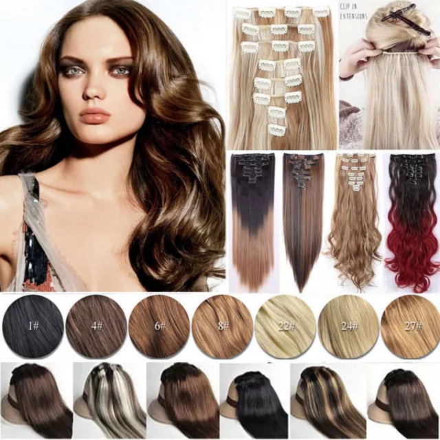 100% Real Natural 8 Pieces Clip In Ins as Human Hair Extensions Full Head Thick