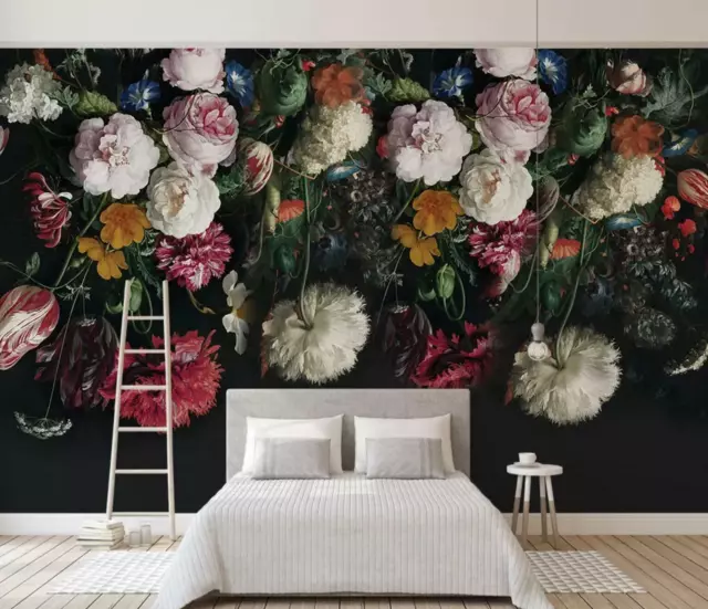 3D Flower Black BackgroundWall Murals Wallpaper Murals Wall Sticker Wall