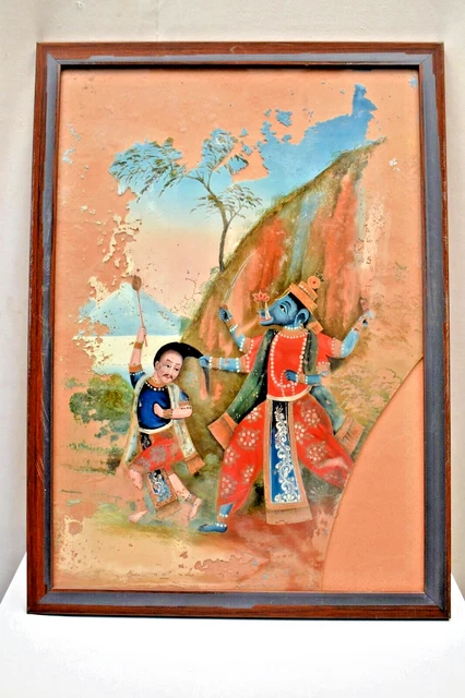 ANTIQUE INDIAN REVERSE Glass Paintings By A Chinese Artist Hindu ...