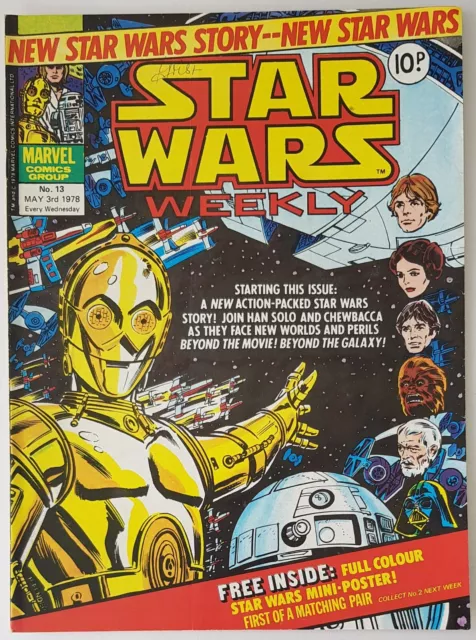 star wars weekly #13, marvel uk comic 1978, free mini poster included