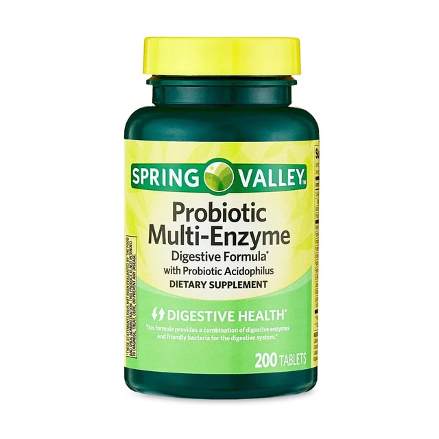 Spring Valley Probiotic Multi-Enzyme Digestive Formula Tablets 200 Count-Fre Shp