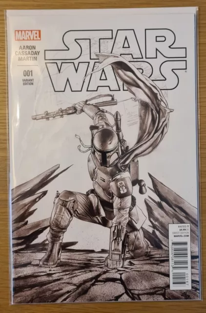 Star Wars #1 - Adi Granov B&W Boba Fett Variantenabdeckung - VFN/NM - HTF