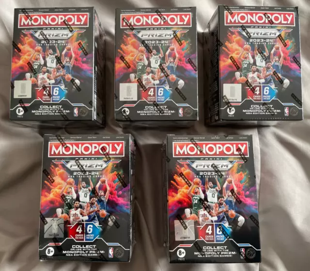 LOT OF 5 20232024 Monopoly Prizm NBA Blaster Boxes In Hand SEALED
