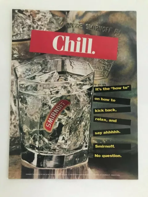 Smirnoff Vodka Chill. Vintage 1990 Print Ad
