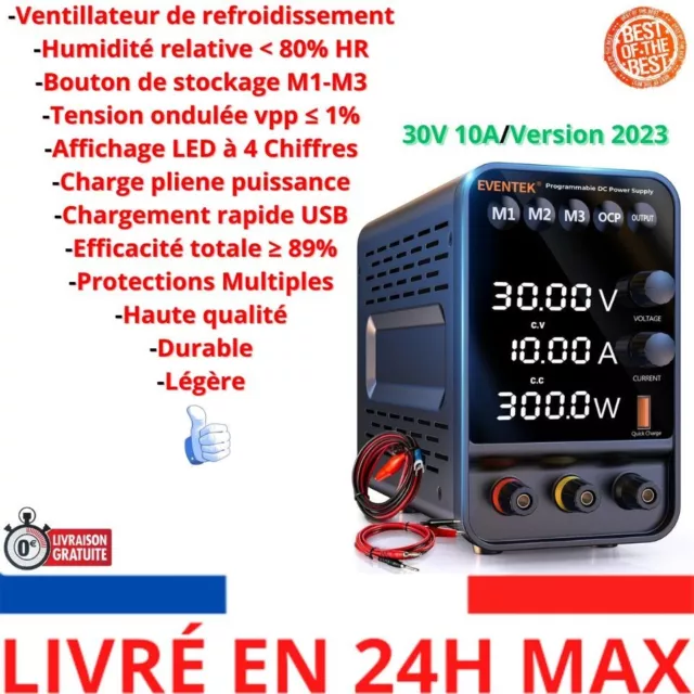 Alimentation de Laboratoire 2023 Eventek 30V 10A Alimentation Stabilisée DC Rég