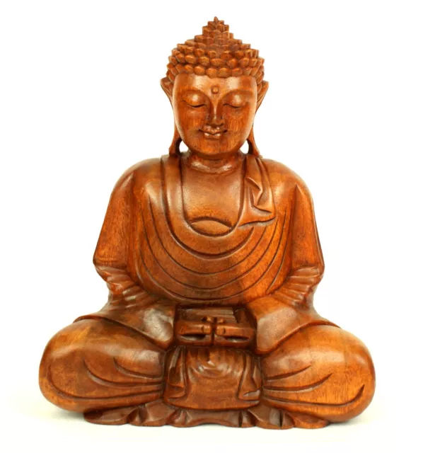 Hand Carved Wooden 33cm Meditating Dhyana Mudra Buddha Statue Thai Christmas
