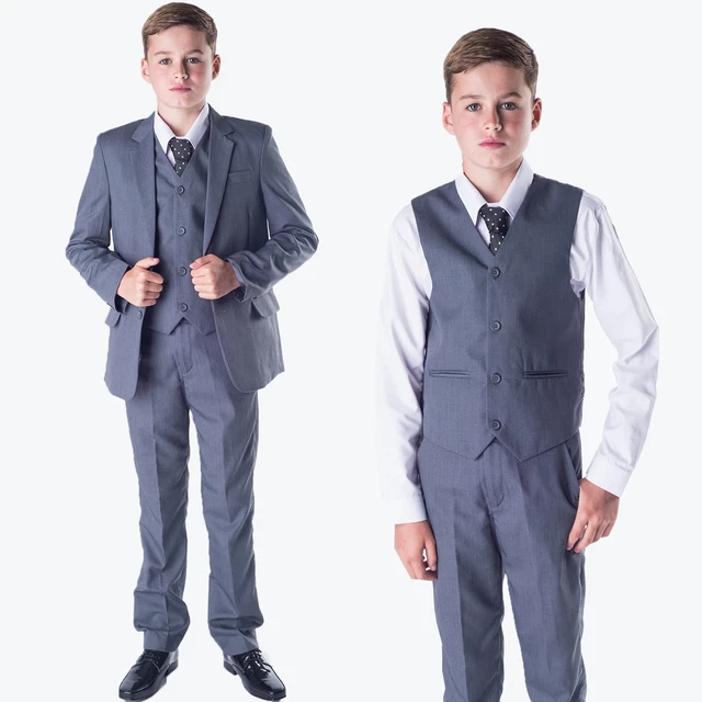 Boys Suits Boys Grey Suit Boys Wedding Suit Page Boy Party Prom Formal 5 Piece