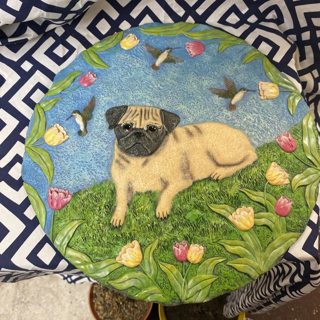 Danbury Mint Chinese Pug With Hummingbird Stepping Stone