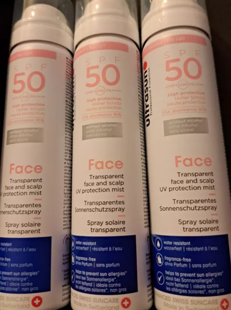 3 X Ultrasun 50Spf Uva Transparent Face & Scalp  Uv Protection Mist 75Ml X 3.