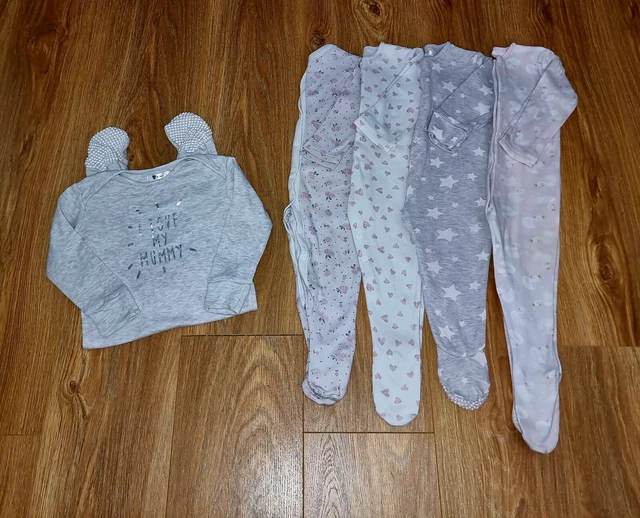 #26 Huge Bundle Of Baby Girls Sleepsuits Pjs Bodysuits Vests Age 9-12 Months 8