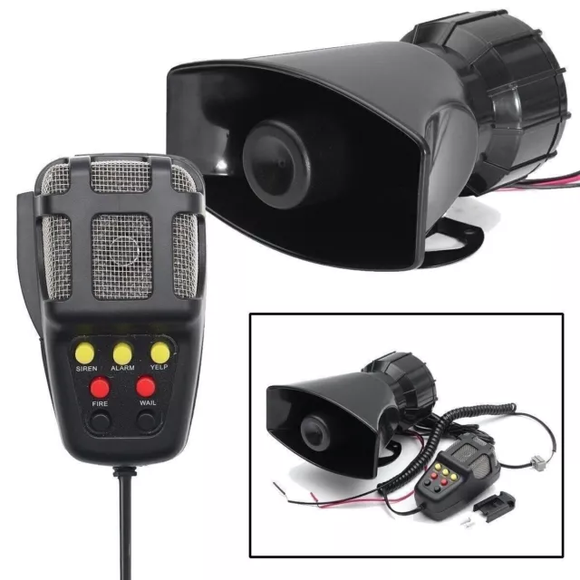 7 Sound Loud Car Alarm Police Fire Horn Siren PA Speaker MIC System 12V 100W
