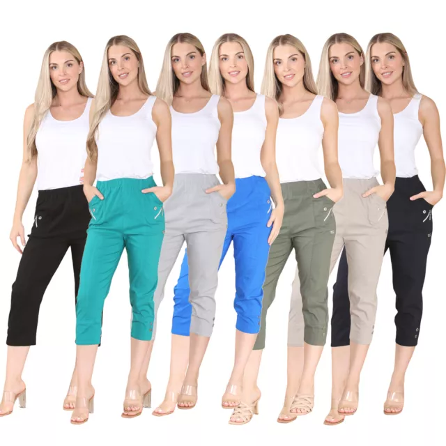 LADIES WOMEN LINEN 3 Quarter Pants Cropped Trouser 3/4 Relaxed Fit Summer  Shorts £12.99 - PicClick UK