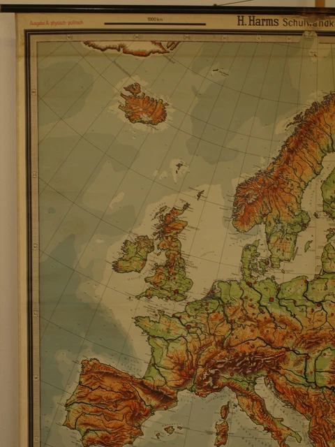 LARGE WALL MAP Europe Map School Wall Map Physical Map 210x199 Vintage ...