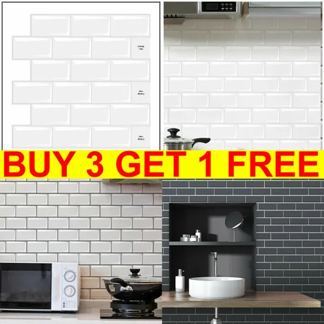 Tile Stickers Self-adhesive Mosaic Stick on Kitchen Bathroom Decor Wall Decal