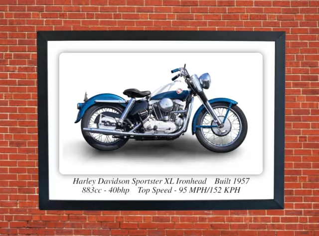 Harley Davidson Sportster XL Ironhead Motorcycle  A3 Size Poster 17 x 12 Inches