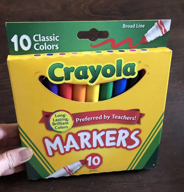 CRAYOLA MARKERS CLASSIC Color 10 Pack Nontoxic Broad Line ART SUPPLY