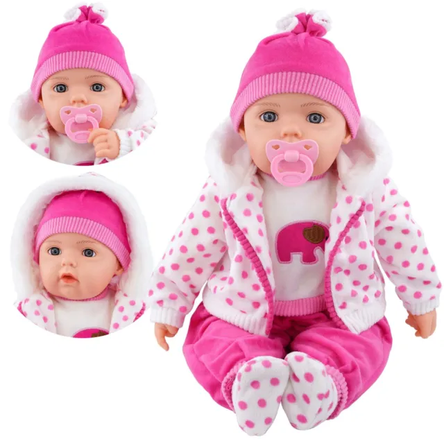 BiBi Doll Soft Bodied Baby Doll 20” Toy with Sounds & Dummy- “Dots” Spotty Coat