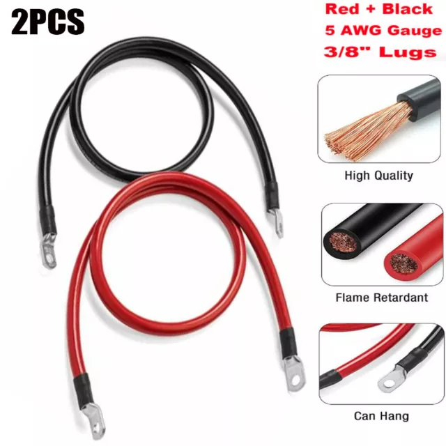 "Cable inversor de batería de 20"" 5 AWG 3/8"" lengüeta cables solares, casa rodante, automóvil, golf" 2 piezas