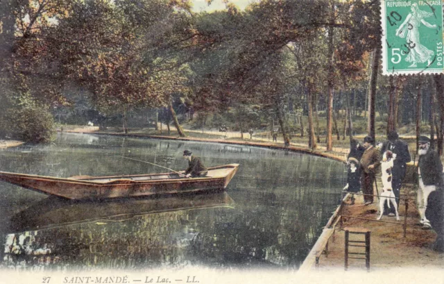 Carte postale ancienne VAL-DE-MARNE SAINTE-MANDE le lac 27 LL pêche timbrée 1929