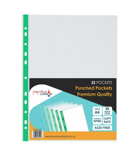 Punched Pocket A4 extra strong Premium 90 micron transparent poly Pockets Files