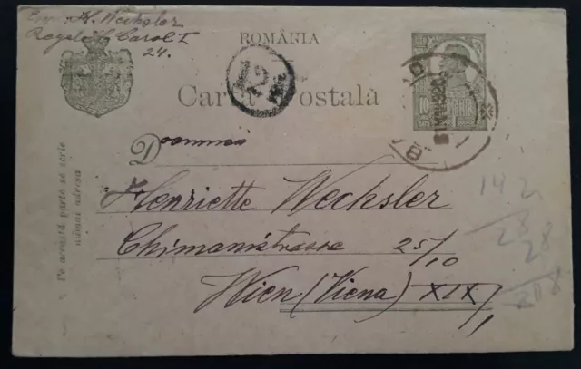 SCARCE 1920 Romania 10B green Karl I stamped Postcard cancelled Bârlad