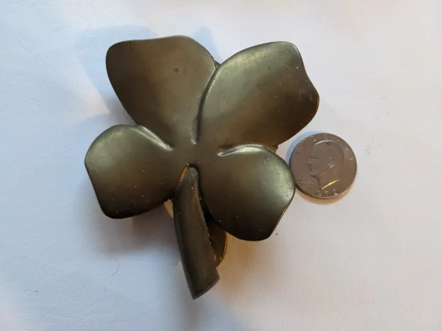 Vintage Shamrock Lucky Four Leaf Clover Brass Metal Door Knocker 4 x 5 Inches