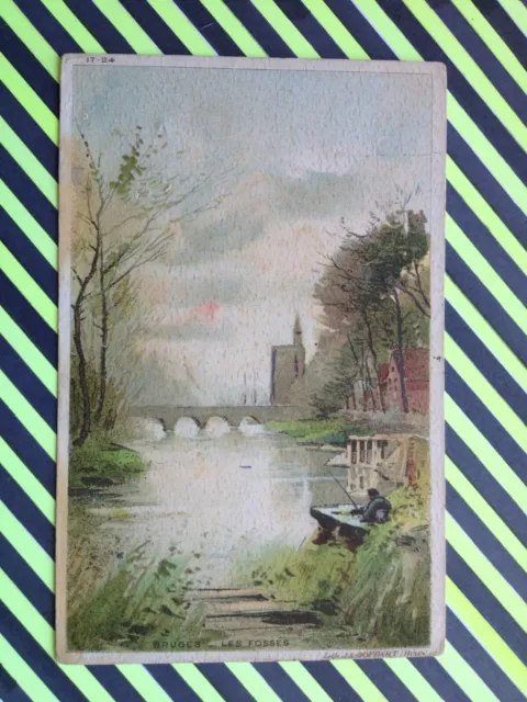 cpa Litho Aquarelle signée F. RANOT BELGIQUE BRUGES Les Fossés