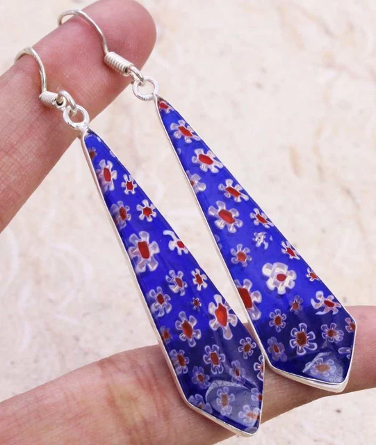 Dichroic Glass 925 Silver Plated Handmade Earrings of 2.5" Ethnic Gift