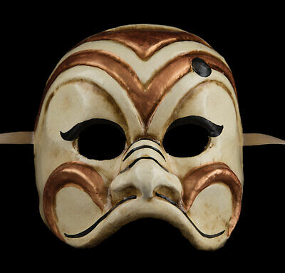 Mask from Venice Brighella IN Paper Mache Beige And Copper Handmade 22600 V10
