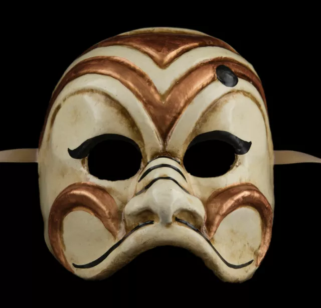Mask from Venice Brighella IN Paper Mache Beige And Copper Handmade 22600 V10