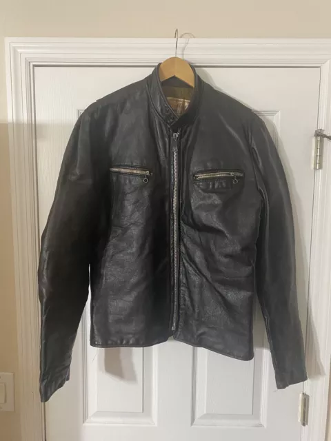 Vintage Excelled USA Black Leather Cafe Racer Style Biker Jacket Size 40