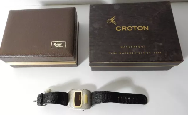 Old Terrestrial 14K Gold Sterling Silver Croton Mens Led Watch Wristwatch W/Box