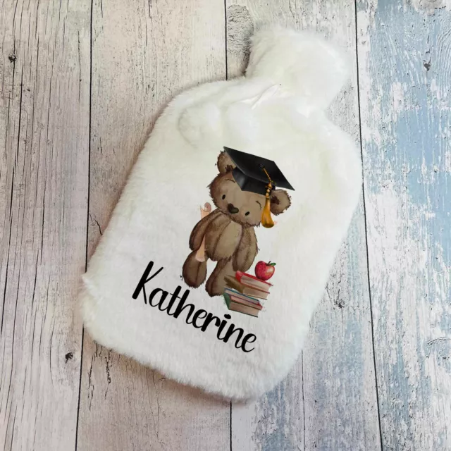 Personalised Hot Water Bottle Faux Fur Cover Graduation Teddy Bear Teacher Gift