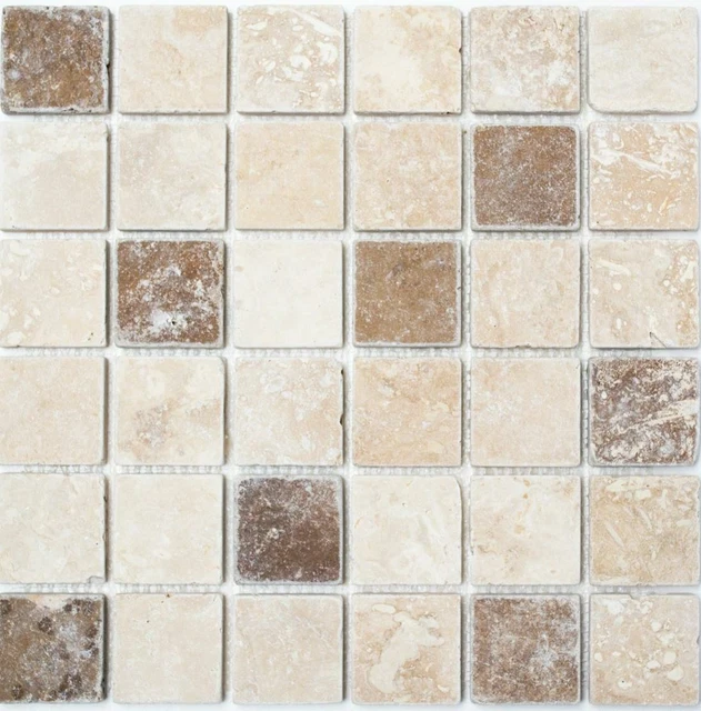 Mosaïque Travertin Pierre Naturelle Beige Brun - Mosani Mosaik, Format 10 Morceaux