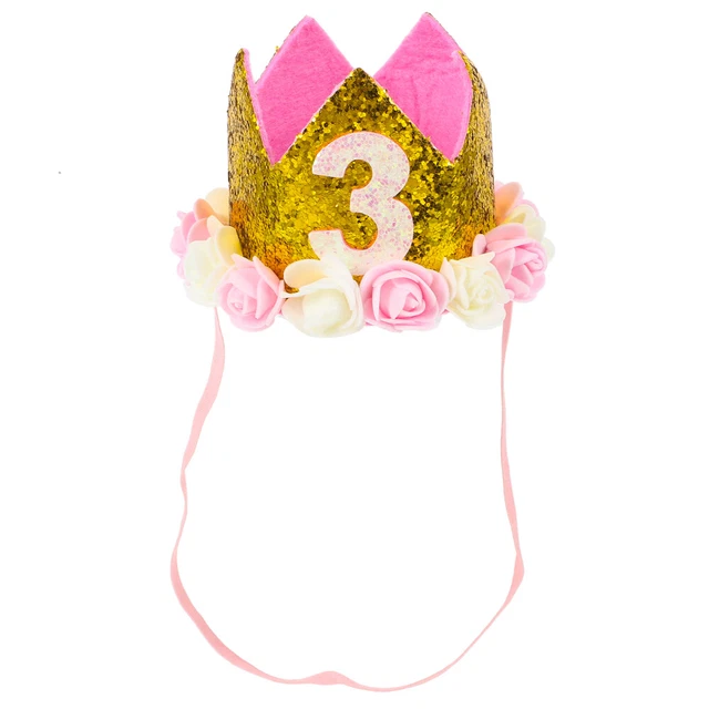 Voarge Couronne Anniversaire Bébé 1 An - Diadème Fille Avec Paillettes Dorées Et Bandeau Élastique, Accessoire Photo Fête