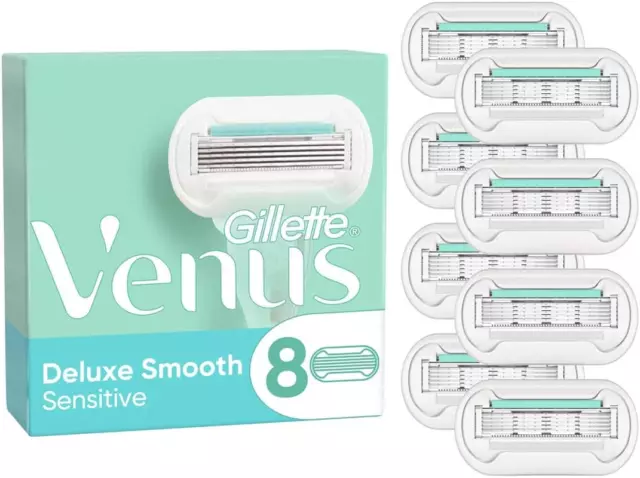 Gillette Venus Deluxe Smooth Sensitive Rasierklingen Damen, 8 Ersatzklingen Für