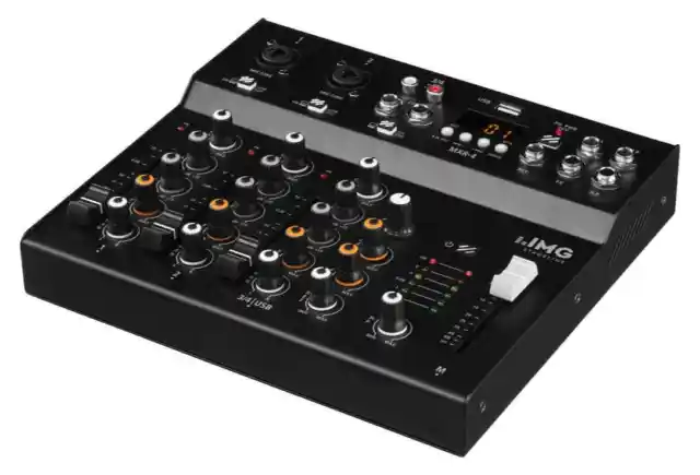 4-Kanal-Audio-Mischpult mit DSP-Effekteinheit, MP3-Spieler & Bluetooth-Empfänger