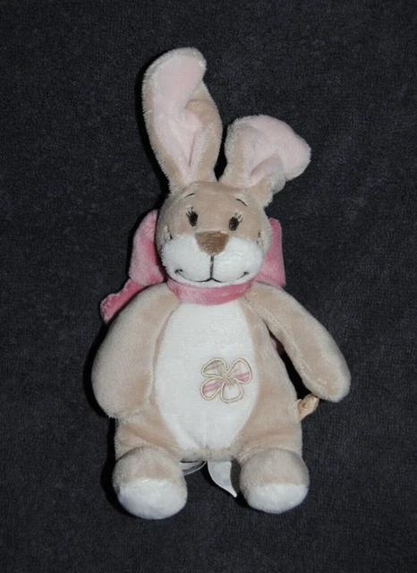 Doudou Lapin Beige Rose Fleur NOUKIES NOUKIE'S NOUKY 2009 Oscarine 16 22 Cm TTBE