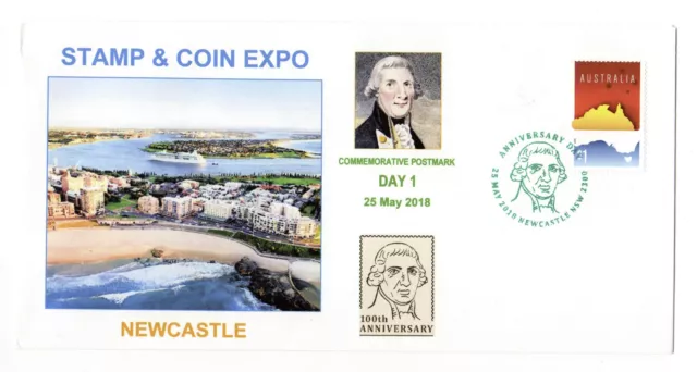 2018 Newcastle Stamp & Coin Expo Day 1 John Shortland GREEN pmk Souv Envelope