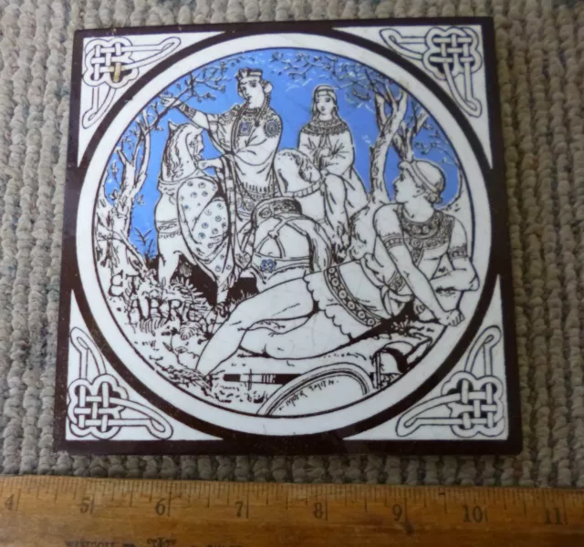 Antique Minton 6"x6" Moyr Tile - "Idylls of the King" - Etarre circa 1876