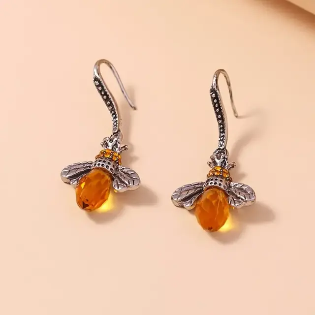 Water Drop Bee Shape Retro Fashion Silvery Charm Earrings Orange Gift Women Girl