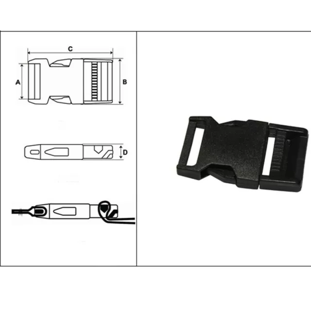 Webbing Strap Black Side Release Plastic Buckle Clip Craft Bag For  20/25/40/50MM