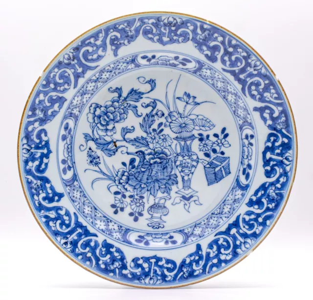 Chinese Plate Blue & White Precious Objects Porcelain Qing Kangxi (1662-1722)