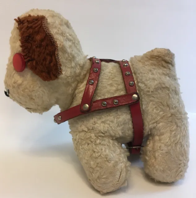 Vintage Plush Dog with Button Eyes and Harness