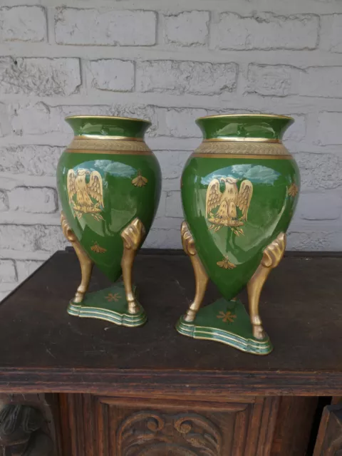 PAIR French porcelain eagle insects  napoleon Empire style vases 3