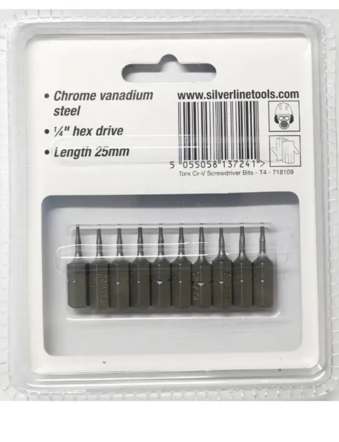 Silverline Torx Cr-V Schraubendreher Bits T4 1/4" Sechskantantrieb 25 mm Länge 2