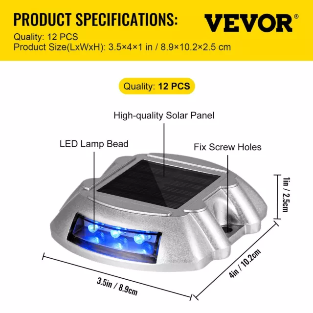 VEVOR 12-Pack Solar Driveway Lights 6 LEDs Solar Dock Deck Lights for Outdoor 2