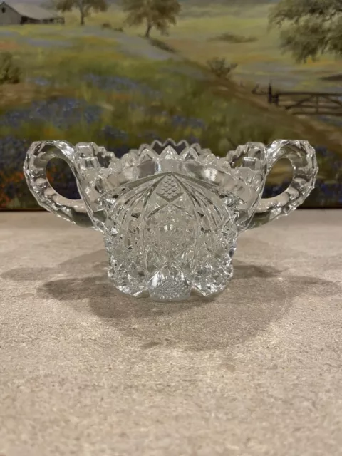 Vintage American Open Sugar Bowl Brilliant Cut Glass Star Diamond Flower Clear